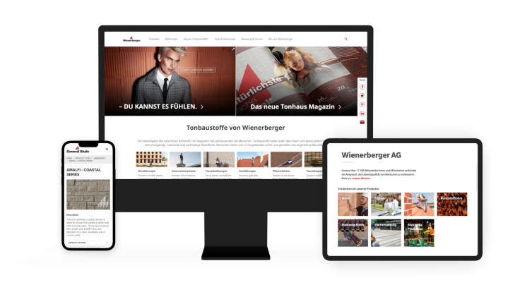 Smartphone-, Desktop- und Tablet-Screen mit Wienerberger Website