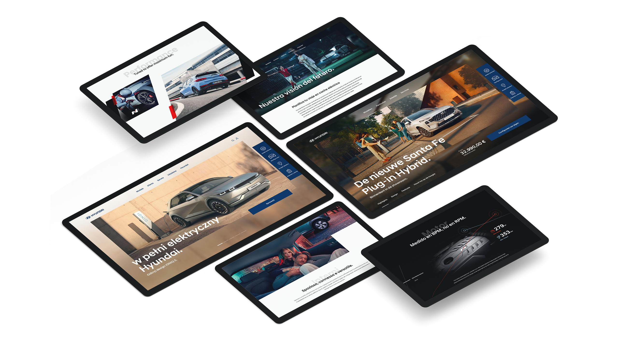 Mehrere Screens mit Ausschnitten der Hyundai Webseite