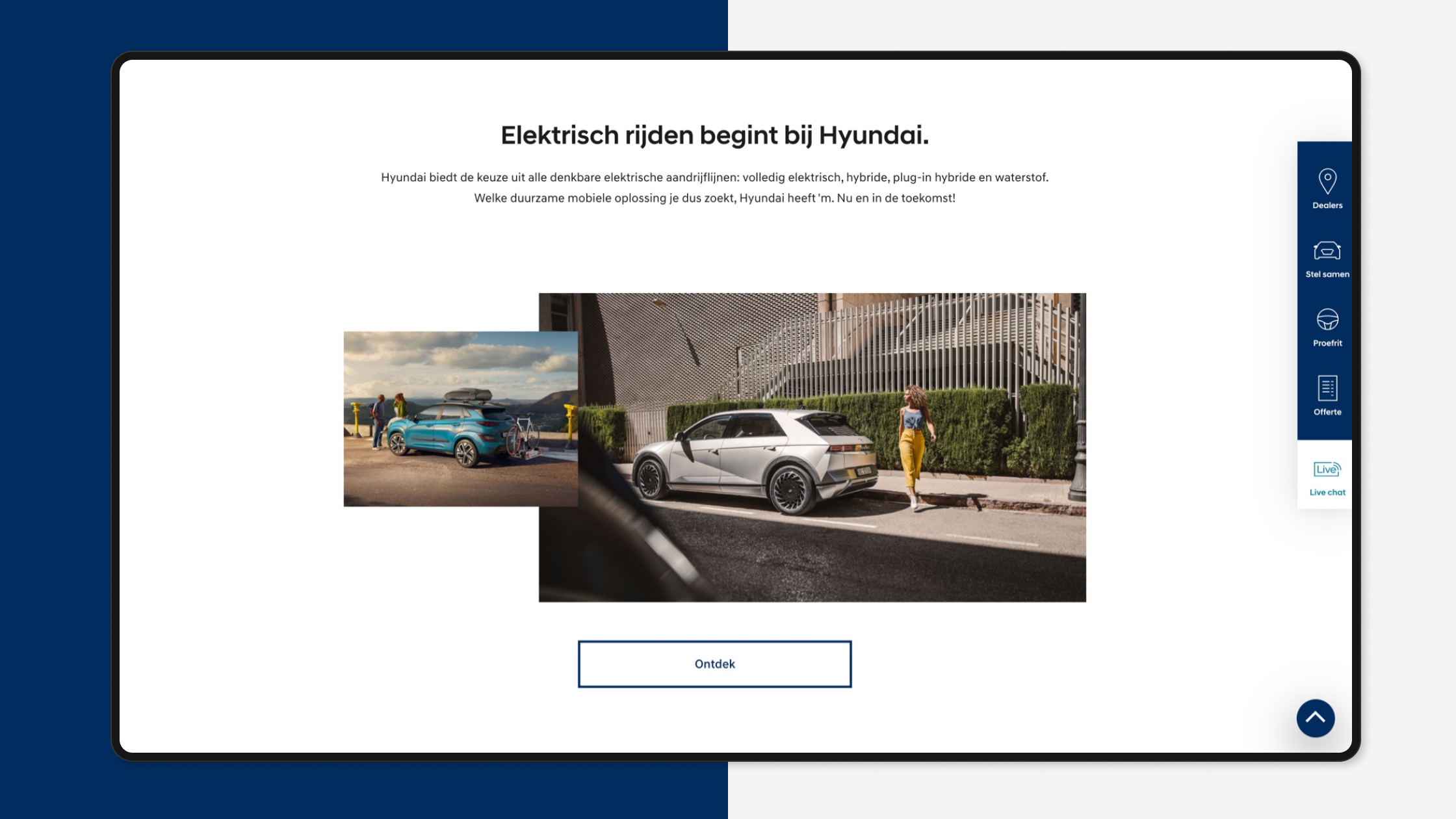 A screen with a section of the Hyundai website. You can see a Hyundai car and a woman.