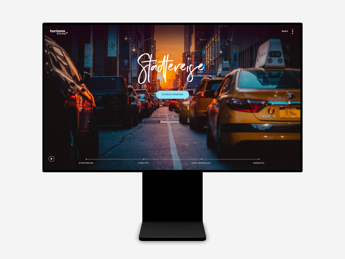 Desktop zeigt die Startseite des Travel Hub Horizons