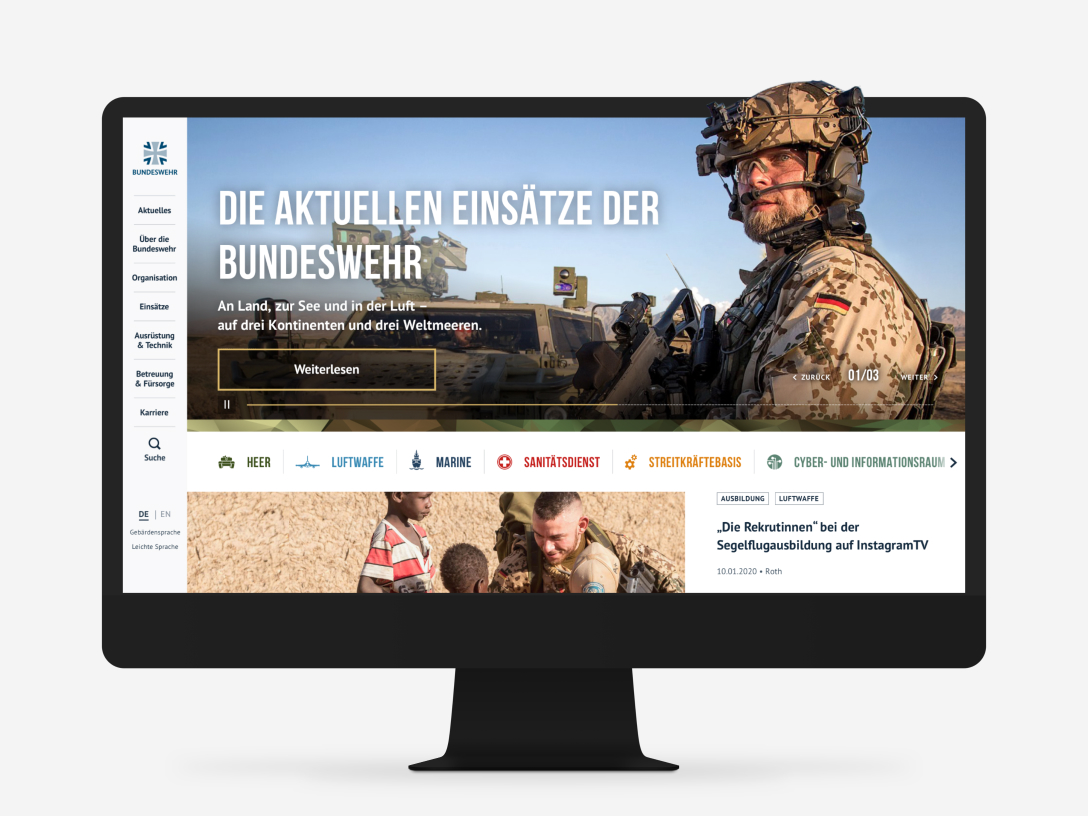 Desktop Screen with the website of the German Armed Force