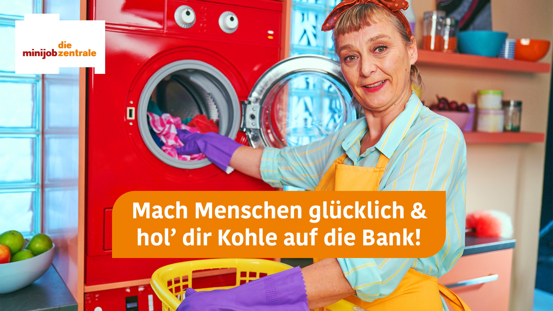 Housekeeper fills the washing machine