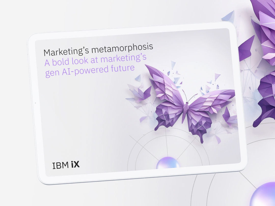 Tablet screen with prurple butterfly and the headline “Marketing's metamorphosis”