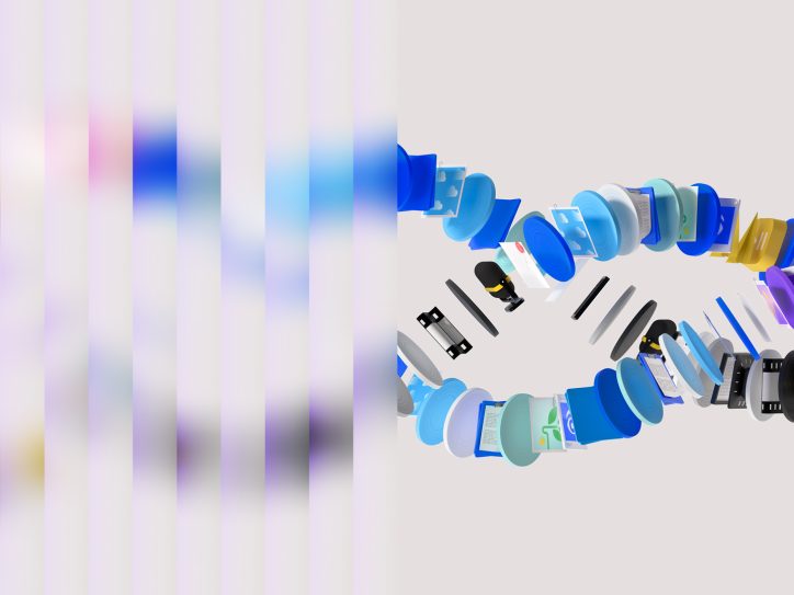 Visualization of the AI Search Shift: Colorful digital components form a dynamic spiral, symbolizing the transformation of search through AI.