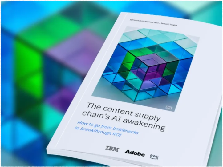 White paper “The content supply chain's AI awakening” by IBM, Adobe, and AWS on optimizing content processes with AI and improving ROI.