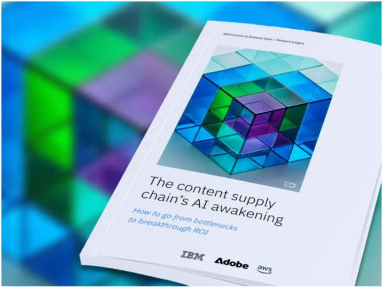 White paper “The content supply chain's AI awakening” by IBM, Adobe, and AWS on optimizing content processes with AI and improving ROI.