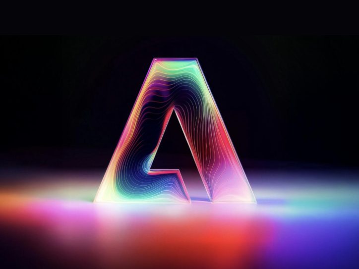Leuchtendes „A“ mit farbigem Farbverlauf auf dunklem Hintergrund