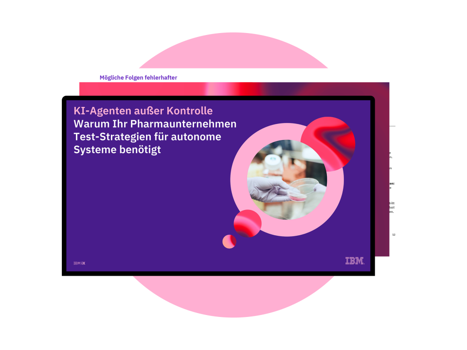 Visual mit Laborbild und Text zu Teststrategien für autonome KI in Pharmaunternehmen