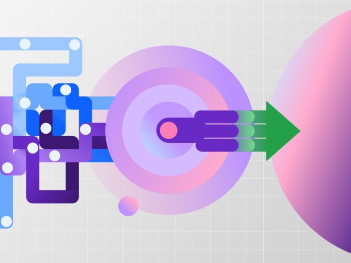 Grafik zur Programmsteuerung zeigt, wie isolierte Initiativen (Daten, KI, Customer Journey, Transformation) durch Programme verbunden werden, um Klarheit, Ownership und Mehrwert zu schaffen und gemeinsam Wirkung (Impact) zu erzielen.