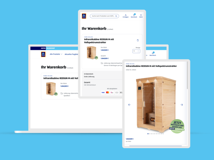 Responsive Warenkorbansicht der HOFER-Website im Online-Shop