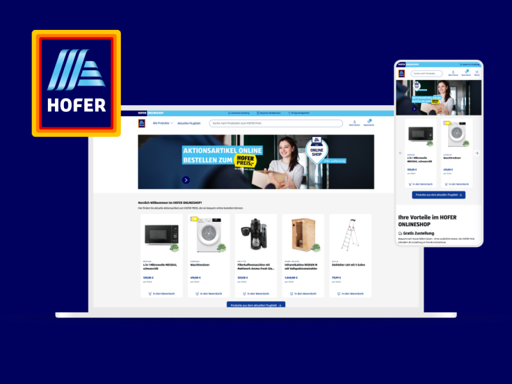 Responsive Ansicht der HOFER-Startseite des Online-Shops